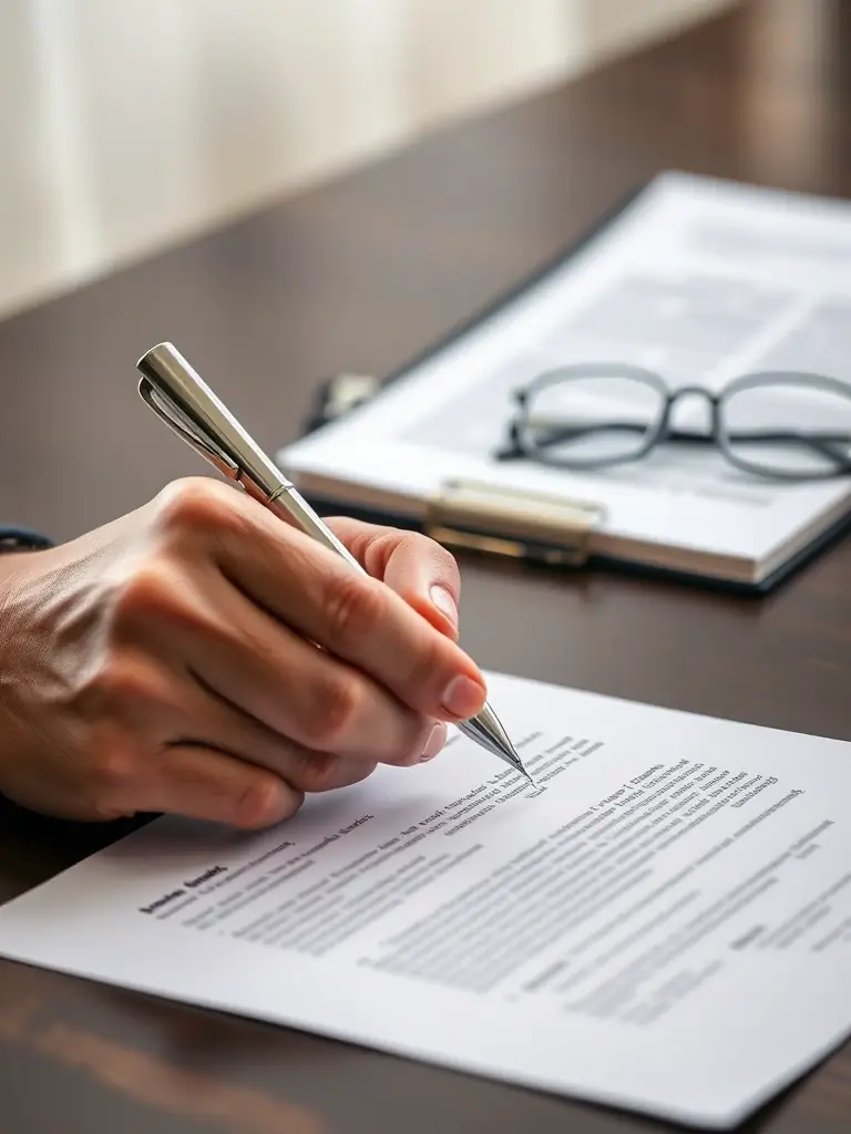 A hand filling out a formal document, symbolizing the completion of cancellation paperwork.